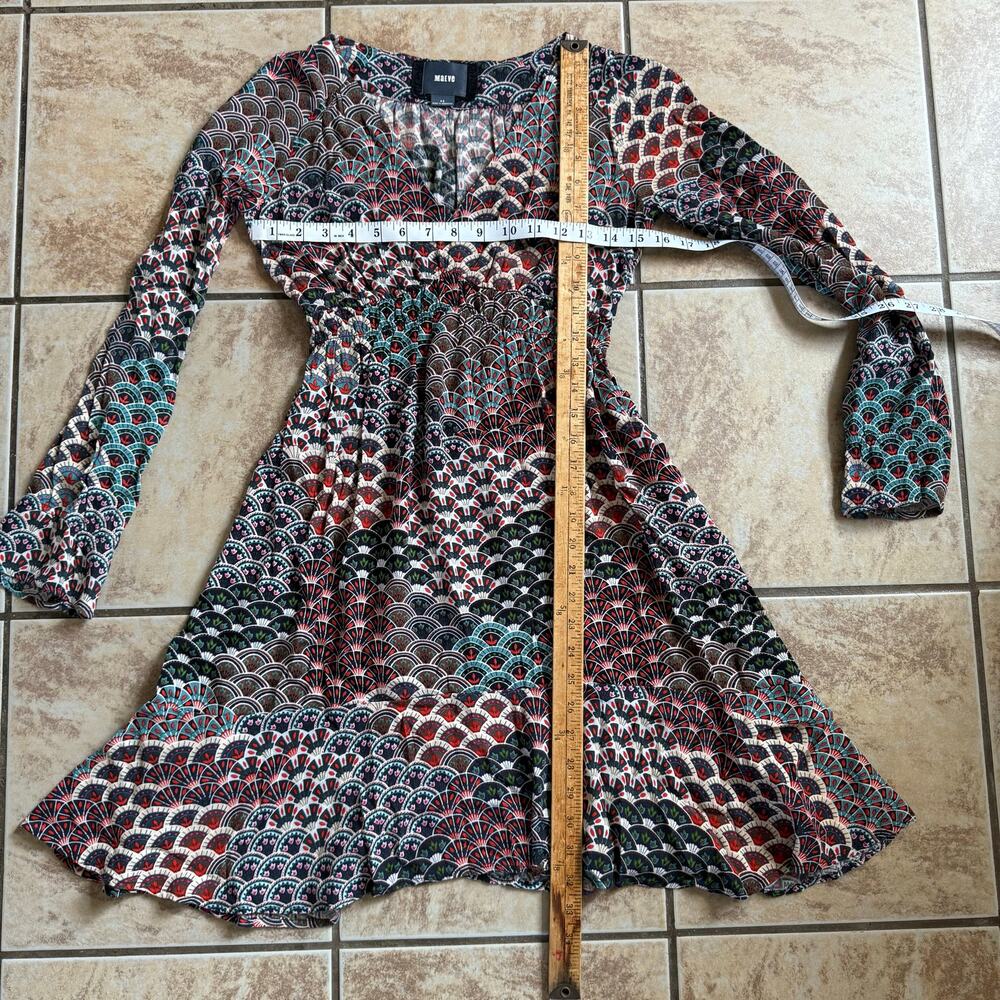 Anthropologie Maeve Monaco Fan Print Long Sleeve Dress Size XSmall Babydoll Boho - Picture 10 of 12